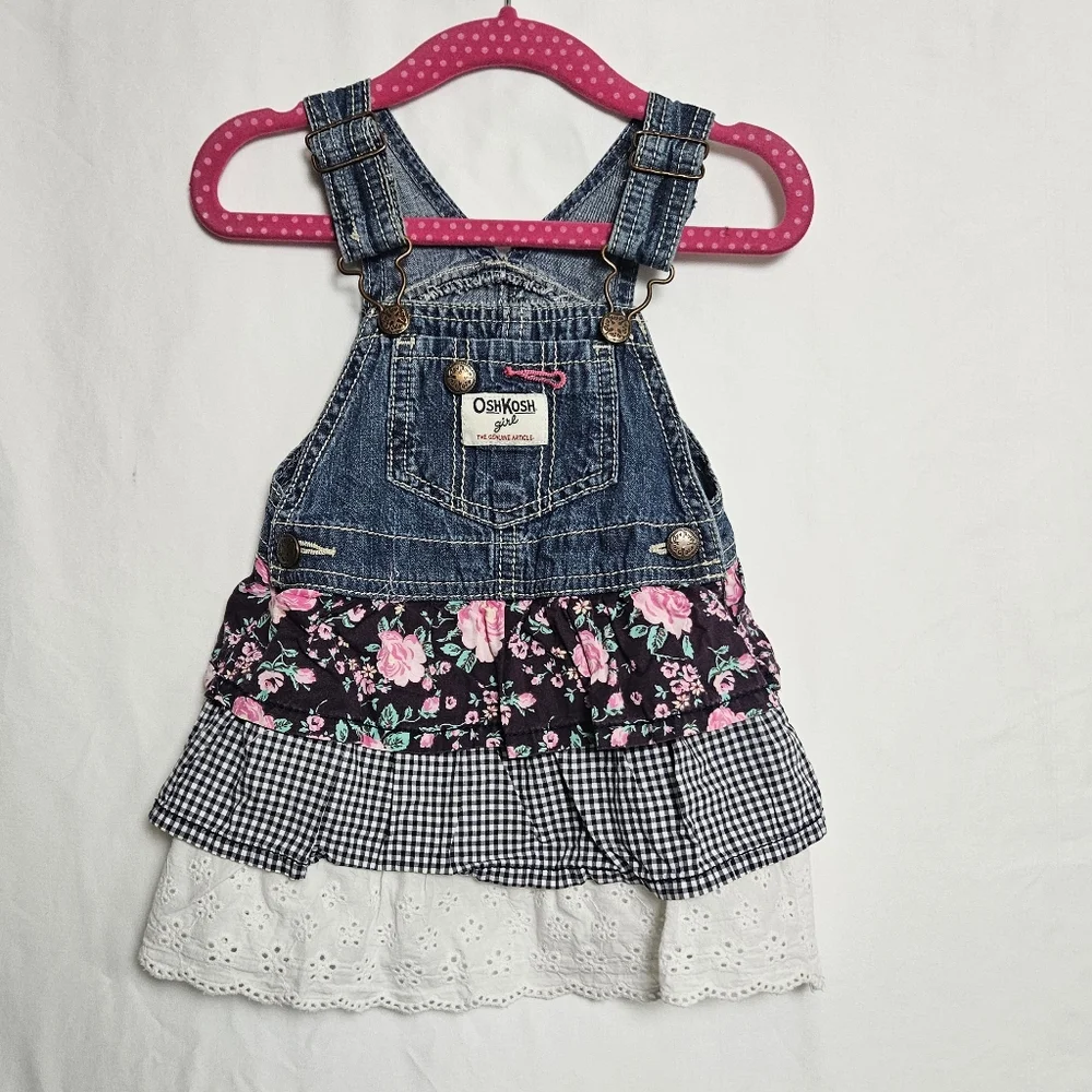 Oshkosh B'gosh Denim Floral Layered Overall Dress 18 Months